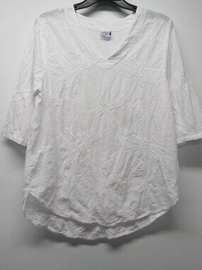 Cottonseed Casual Wear White Dragonfly Embossed Tunic Top Shirt sz M Beachy USA